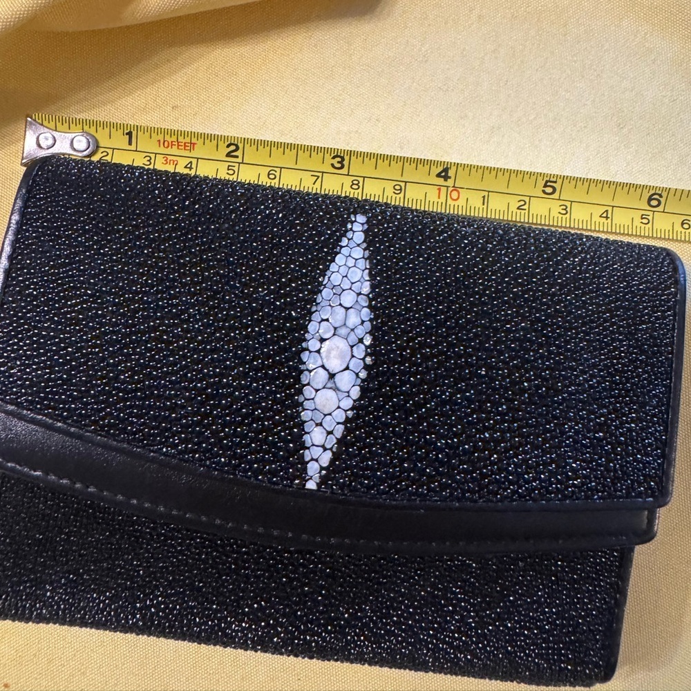 Black Stingray Shagreen Leather Trifold Wallet Genuine Exotic Leather Mens Women